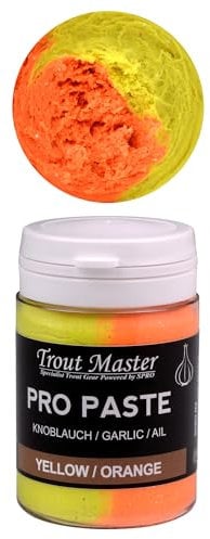 Spro Trout Master Pro Paste - UV-Active, Floating Trout Paste for Maximum Catching Success, Trout Fishing Bait UV - Trout Bait for Large Trout, Trout Bait (Yellow & Orange/Garlic)