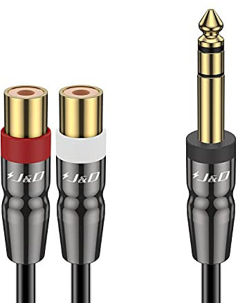 J&D 6,35 mm zu 2RCA Kabel, Schwerlast Kupferschale Joint 6,35 mm 1/4 Zoll Männlich TRS zu 2 RCA Weiblich Splitter Stereo Audio Adapter Kabel, 0,25 Meter