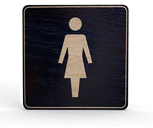 Holz-Türschild Piktogramm Damen - Hinweisschild aus Eichenfurnier - eckig 10x10 cm, schwarz - Für Ihre Tür & Wand - Inkl. Klebepad - Betriebsausstattung24®