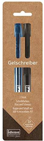 Idena 10540 - Gelschreiber mit Kappe, PET Recycling, 2er Set