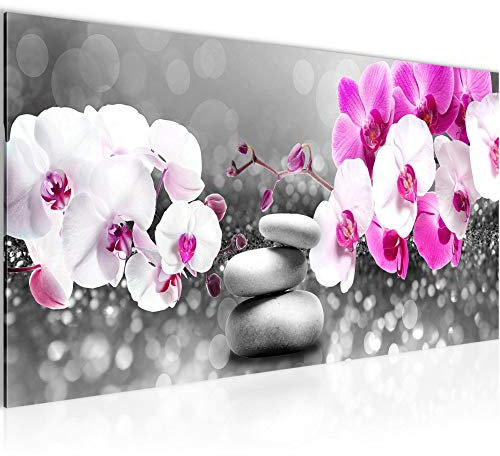 Runa Art Wandbild Blumen Orchidee 1 Teilig 100 x 40 cm Modern Bild auf Vlies Leinwand Feng Shui Wohnzimmer Grau Rosa 035512a