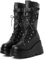 mikarka Damen Holographische Plateau-Stiefel, mittelhohe Stiefel, Schnürung, Keilabsatz, Nieten, Gothic-Stiefel, Dust-Black, 38 EU