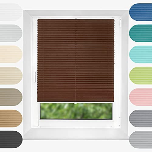 Birrke® Klemmfix Plissee ohne Bohren 110x150 cm, lichtdurchlässig, Blickdicht - Up & Down Faltrollos für Fenster ohne Bohren - Jalousie innen, Sichtschutz, Sonnenschutz - Chocolate Cake, Dunkelbraun