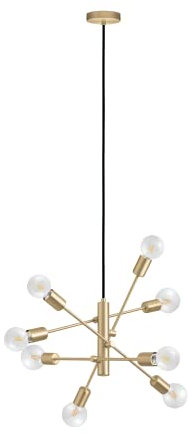 EGLO Pendelleuchte Gradoli 1, 8 flammige Hängelampe, Hängeleuchte aus Metall in Messing-Gebürstet, Esstischlampe, Wohnzimmerlampe hängend mit E27 Fassung, Ø 71 cm