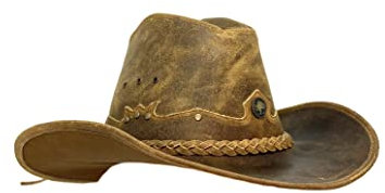 Albsales Lederhut Western Cowboy Reiten Leder Hut Band Sonnenschutz Unisex Crazy Horse Sand (XXL)