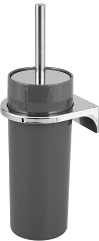 bremermann runde WC-Garnitur Savona inkl. Wandhalterung zum Kleben oder Bohren & 1 Ersatzbürstenkopf - moderner WC-Bürstenhalter, für Badezimmer und Gäste-WC aus Kunststoff (Grau)