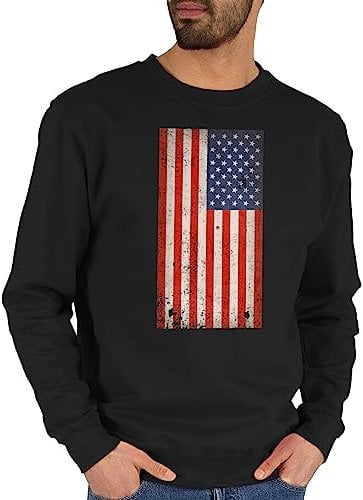 Shirtracer Sweater Pullover Sweatshirt Herren Damen - Länder Fahnen und Flaggen - USA Flagge Vintage - XS - Schwarz - Country