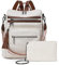 Shrrie Rucksack Damen,Cityrucksack Reiserucksack,PU Lederrucksack Handtasche Rucksack Damen Wasserdicht mit Geldbörse für Freizeit,Büro,Pendeln,Arbeit,Daypack-Beige mit Braun