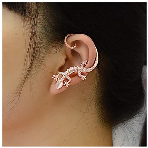 Dervivea Bohemia Eidechsen-Ohrmanschetten-Ohrringe, Kristall-Gecko-Ohrringe, Roségold, Eidechsen-Ohrstecker, Punk-Tier-Kletterer-Ohrringe für Frauen und Mädchen