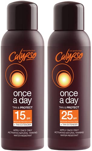 Calypso Once A Day Tan & Protect SPF15 and SPF25 Multipack, 400.0 grams, 400.0 milliliters, Pack of 2