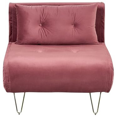 Banquette Convertible 1 Place en Velours Rose et Métal Doré Canapé-Lit Vestfold