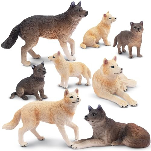 TOYMANY 8 Stück Wolf Tiere-Figuren Set Safari Spielfiguren Spielzeug Dschungeltier-Figuren Tierfigur Plastiktiere Zoo Bauernhof Dschungel Wald Wild Ornamente, zum Spielen oder als Deko für Kinder