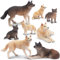 TOYMANY 8 Stück Wolf Tiere-Figuren Set Safari Spielfiguren Spielzeug Dschungeltier-Figuren Tierfigur Plastiktiere Zoo Bauernhof Dschungel Wald Wild Ornamente, zum Spielen oder als Deko für Kinder