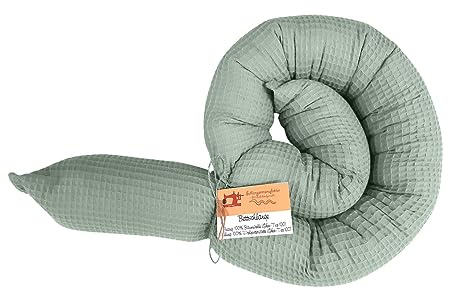 Schlangenmanufaktur® Baby Kuschelschlange Stillkissen Waffelpique Smaragd 450cm x 13cm, Handgemacht in Bayern aus Öko-Tex® Materialien, Kopfschutz für Wickeltisch, Nackenrolle