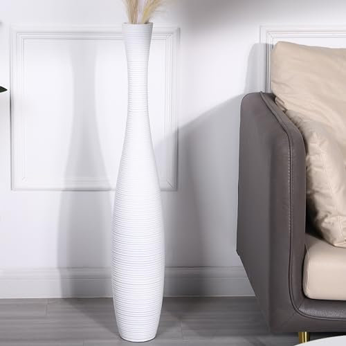 Leewadee Große Bodenvase Für Pampasgras Und Blumen, 85 cm hoch, Weiß, Resin