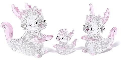 3 figuras de dragón de cristal para regalo, estatua de dragón rosa de cristal, figuras coleccionables, pisapapeles, centro de mesa