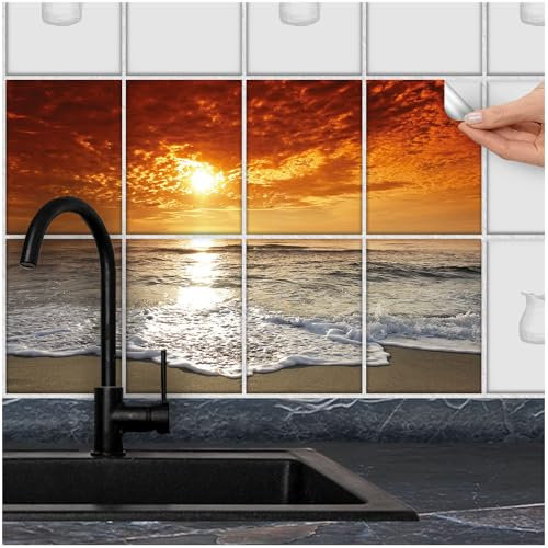 FoLIESEN Fliesenaufkleber - Deko-Bild für Bad, Küche, Badezimmer - Dekoration Fliesen-Bild selbstklebend - Abendrot, Fliese - Bild (BxH):20x25 cm - 120x75 cm / 18-tlg.