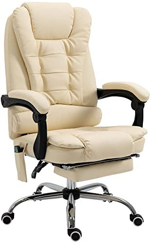 Vinsetto Poltrona Massaggiante Girevole ed Ergonomica ad Altezza Regolabile con 6 Punti Vibranti, 65x160x104 cm, Crema