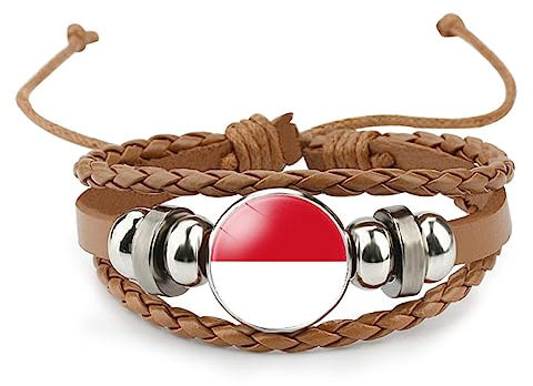 Lederarmband Mit Monaco-Flagge – Kreatives, Gewebtes, Verstellbares Armband Mit Monaco-Flagge, Damen- Und Herrenflagge, Paracord, Handgefertigtes Geflochtenes Armband, Paar-Flaggen-Geschenke, Braun