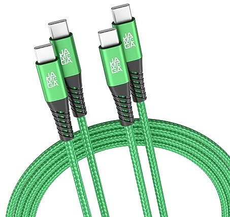 JAMEGA - USB Typ C Kabel Grün 2m 2er Set | USB C Lade & Datenkabel Fast Charge Snyc USB C Stecker auf USB C Stecker kompatibel mit iPhone 15 Pro Max iPad Pro Air Samsung Macbook Tablets Huawei uvm.