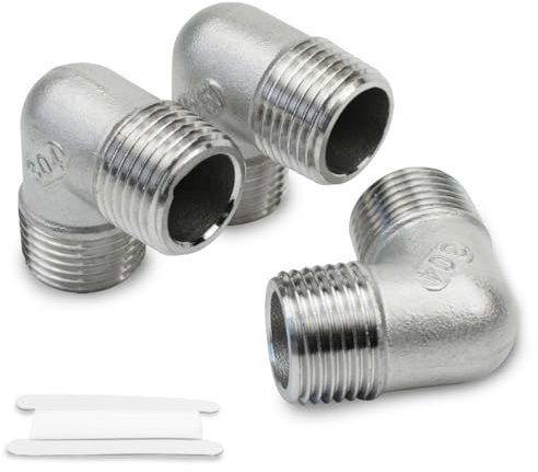 Bwintech 3 Piezas 90 Grados 1/4 Macho a 1/4 Macho BSP Rosca Acero Inoxidable 304 Codo Conector de Tubería para Conversión de Conexión de Tubería