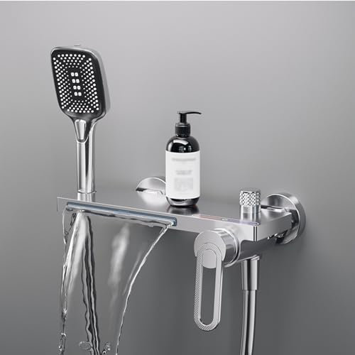 XJTNLB Griferia Ducha Pared Grifo de Cascada para Bañera Grifos de Ducha, Mezclador Monomando para Ducha Cromo