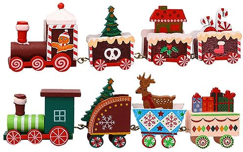 LICHENGTAI 2 Stück Weihnachten Zug Deko Weihachtszug Mini Holz-Eisenbahn Weihnachtsminiatur Holzeisenbahn Zug Weihnachtsbaum Deko Neujahr Ornament Spielzeug Geschenke für Kinder Mädchen Jungen