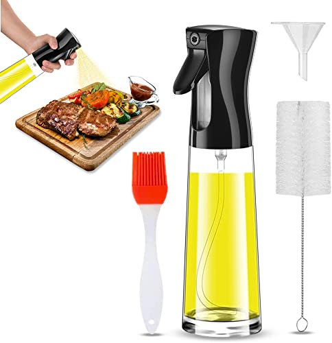 Spray Aceite Cocina 300 ML de CRISTAL Duradero - Pulverizador Aceite Aceitera - Difusor Aceite Cocina para Air Fryer - Aceitera Spray Pulverizador para Aceite de Olivia y Vinagre (Negro o Blanco))