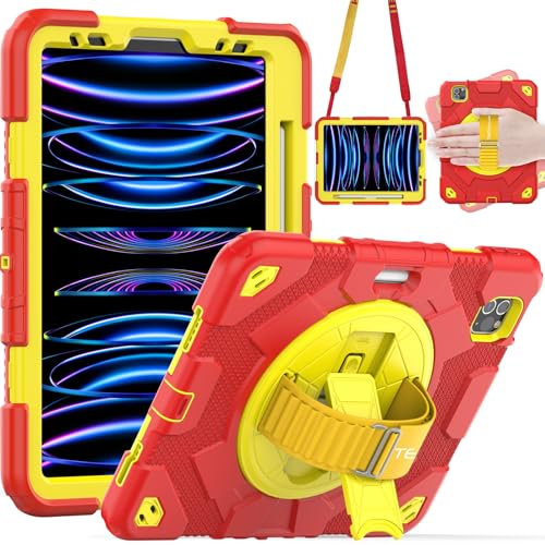 Custodia SUPE per Apple iPad Air 11 4a/5a generazione (2022/2020) e iPad Pro 11 4a/3a generazione (2022/2021), robusta e resistente per bambini, ragazzi e ragazze, supporto, tracolla e tracolla