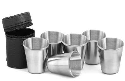 Omana 6 Pcs Stainless Steel Shot Glass Wineglass Shot Cups Stackable Drinking Metal Glasses for Outdoor Travel Hiking Camping Coffee Tea Wine Beer (170ml)