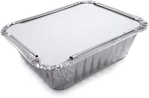 GM KIT 100 Vaschette Alluminio 1 Porzione da 470cc. + 100 Coperchi in Cartoncino/Alluminio, Contenitori Alimenti Usa e Getta con Coperchio, Teglie da forno Adatte al Congelamento, Cottura e Asporto