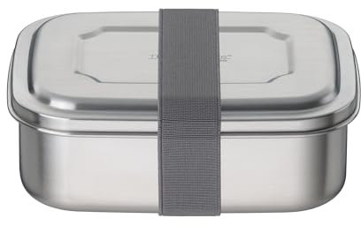 THERMOcafé by THERMOS TC SANDWICH BOX stone grey 0,80l, Brotdose aus Edelstahl mit Textilband, Pausenbrot für Uni, Schule und Büro, spülmaschinenfest und BPA-frei