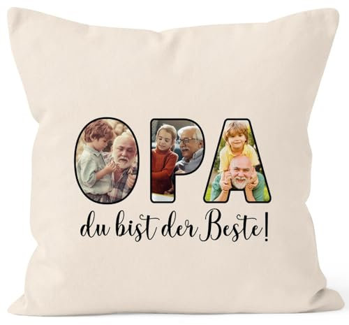 SpecialMe® Kissen-Bezug mit eigenen Fotos selbst gestalten personalisiertes Geschenk für Opa Vatertagsgeschenk Natur Standard