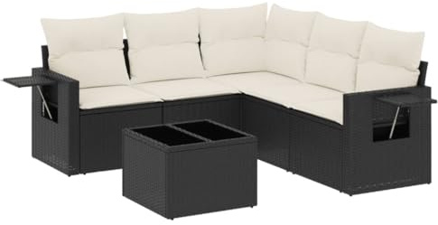 vidaXL Garten Sofagarnitur mit Kissen 6-TLG., Gartenmöbel Gartengarnitur, Sitzgruppe Sitzgarnitur, Lounge Sofa Garnitur Terrasse, Schwarz Poly Rattan