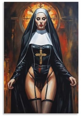 TINCHEW Poster mit sexy Blasphemous Nonne, Heimdekoration, Wandteppich, Wandkunst, hängendes Bild, Druck, Schlafzimmer, dekorative Malerei, Wandteppich, Raumästhetisch, 40 x 60 cm
