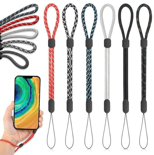 Lot de 6 sangles de poignet réglables en nylon coloré pour GoPro, appareil photo, clés, porte-clés, téléphone Dragonne de poignet réglable en nylon pour téléphone portable