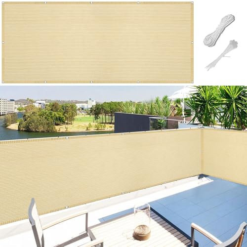 Brise Vue pour Balcon 45 x 100 cm Blocage des UV, Vent Protection Toile de Balcon Brise Vue Jardin avec Oeillets et Cordons, Facile a Poser pour Patio Extérieur Clôtures, Couleur Crème