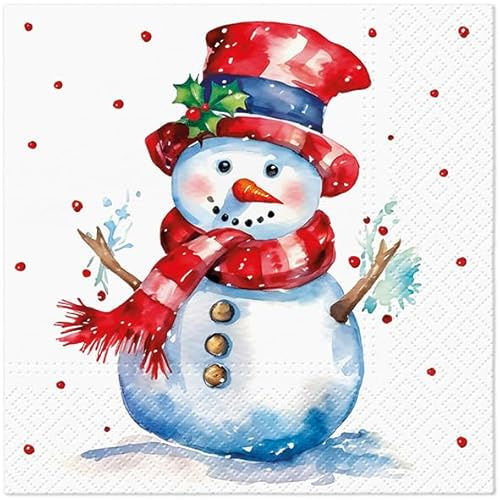 20 Servietten Winter Schneemann aus Wasserfarben als Tischdeko. Papierservietten mit Motiv. Auch für Decoupage und Serviettentechnik 33x33cm