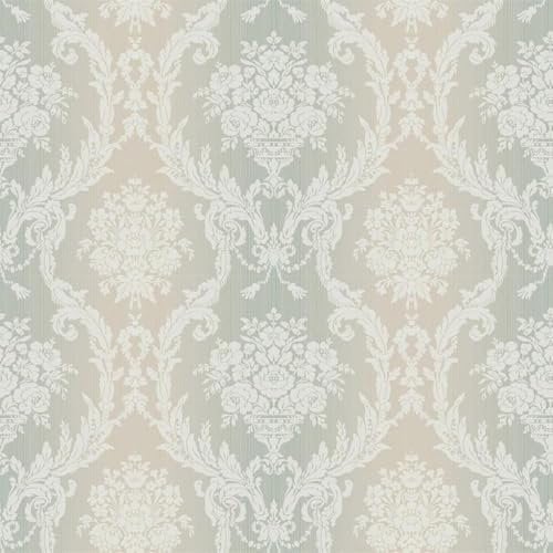 Floral Damask Stria Sage Green Wallpaper - Traditional Classic Stylish - Acrylic Coated Paper Trendy Feature Wall