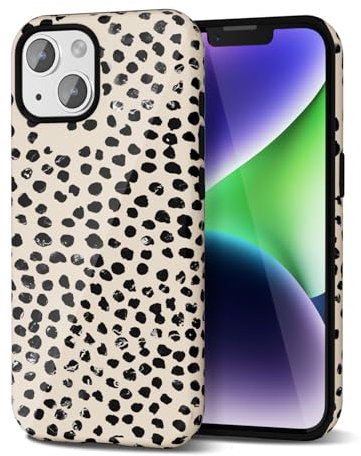 Svanove Cheetah Print Phone Case for iPhone 14 Plus Case Girly Trendy Leopard Pattern, Retro Cool Animal Print, Luxury Cute Case for Women, Aesthetic Y2k Hard Shell Plastic, Beige Polka Dots