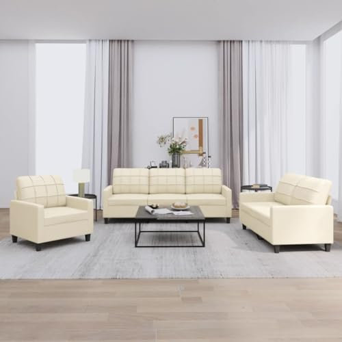 Willood 3 Sitzer + 2 Sitzer Sofa + Sessel Sofagarnitur Kunstleder Creme