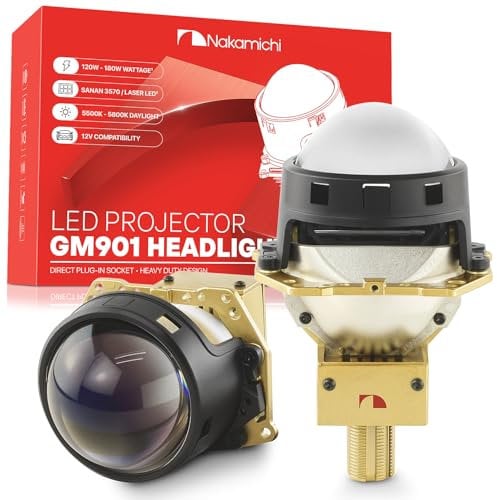 Nakamichi GM901 Series H4 H7 9005 9006 Bi-LED Projector Headlight Lens, 3.0 inch, 20,000 Lumens 112W Per Set, High & Low Beam Retrofit, Pack of 2 5800K