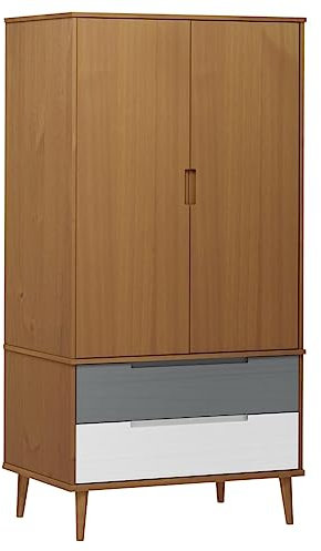 Hommdiy Kleiderschrank MOLDE Schlafzimmer Kleiderschrank Braun 90x55x175 cm Massivholz Kiefer