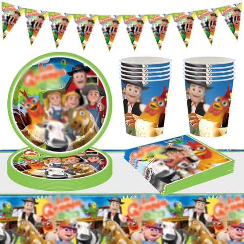 Vajilla de fiesta de granja, Animal Vajilla Cumpleaños Decoracion,51PCS decoración de fiesta de cumpleaños de granja,Pancartas de cumpleaños, manteles, platos, servilletas, vasos de papel,10 personas