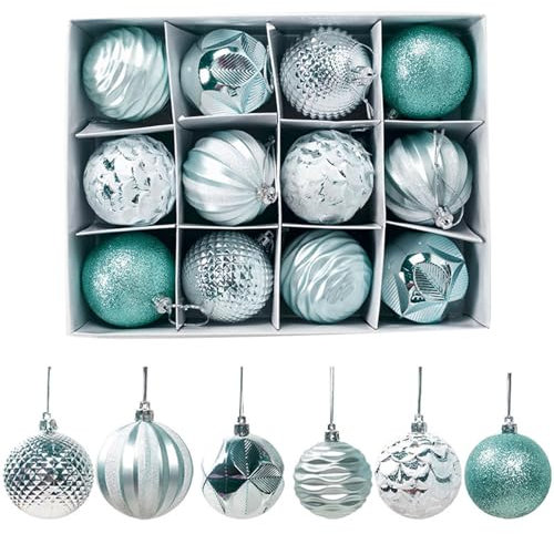 Christmas Tree Baubles and Decorations - Blue, Burgundy, Sage Green, and White Ornaments for Holiday Decor