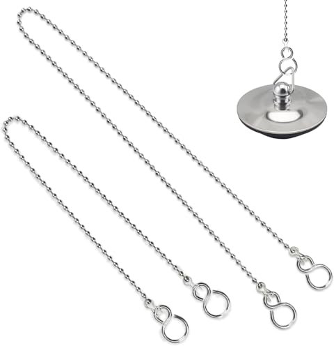 2 Stück Waschbecken Kette Kugelkette, Rost-frei Edelstahl Küche Badewanne Sinken Stopper Kette mit Edelstahl S-Haken Ersatz Zubehör für Becken Badzubehör Silbern (Kettenlänge 30cm 50cm | Ø 3.2mm)