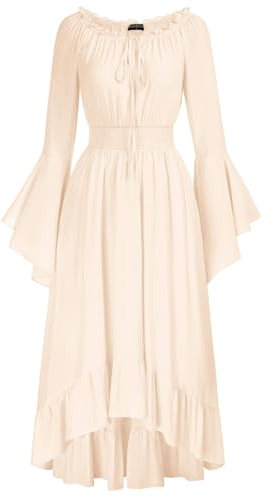 SCARLET DARKNESS Women Summer Maxi Dress Cottagecore Fairy Dress Light Pink Long Sleeve Medieval Dresses for Beach Party L