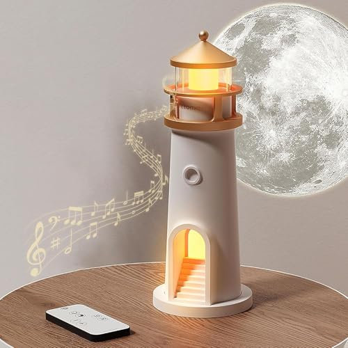 BomKra Leuchtturm Deko, Leuchtturm Lampe, LED Mondlicht Projektor lampe mit Bluetooth, Nachtlicht Kinder Sternenhimmel, Leuchtturm Geschenk