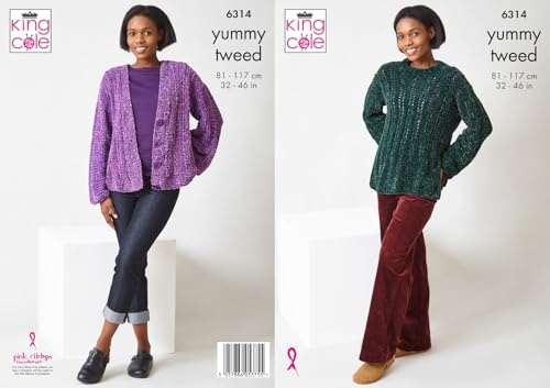 King Cole Womens Knitting Pattern Ladies Soft Yummy Tweed Sweater & Cardigan (6314)