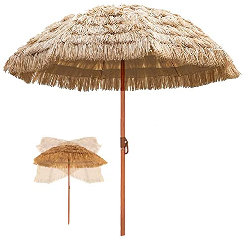Strohschirm für den Außenbereich, Strandschirm, Sonnenschutz, tragbarer Bastschirm, neigbar, faltbar, für Garten, Swimmingpool, Balkon, Terrasse, natürliche Farbe (Größe: 2 m) (2 m